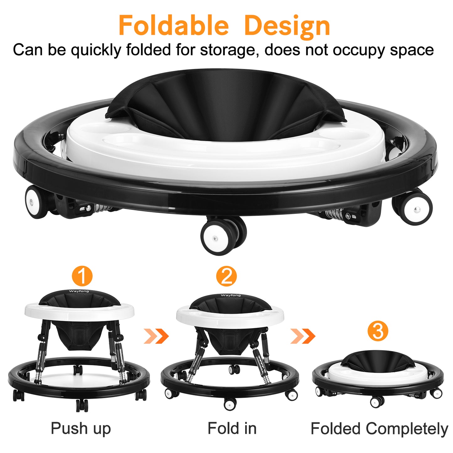 Baby Walker, Foldable Baby Walker with Wheels, 9 Adjustable Heights Walker for Baby, Infant Toddler Walker with Foot Pads, Anti-Fall Baby Walkers and Activity Center for Boys Girls 7-18 Months
