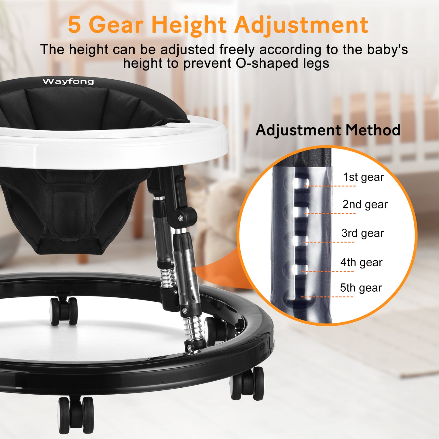 Baby Walker, Foldable Baby Walker with Wheels, 9 Adjustable Heights Walker for Baby, Infant Toddler Walker with Foot Pads, Anti-Fall Baby Walkers and Activity Center for Boys Girls 7-18 Months