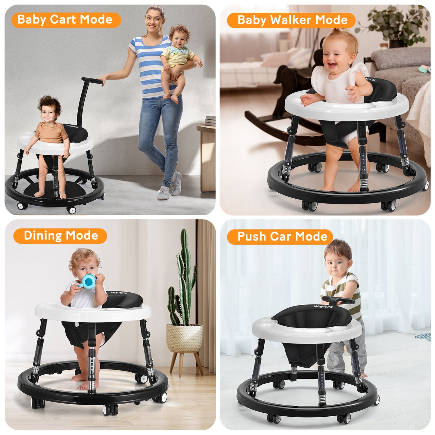 Baby Walker, Foldable Baby Walker with Wheels, 9 Adjustable Heights Walker for Baby, Infant Toddler Walker with Foot Pads, Anti-Fall Baby Walkers and Activity Center for Boys Girls 7-18 Months